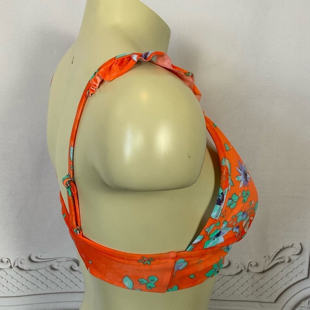 🎖HP🎖 SO Orange Floral Ruffled Midkini Swimsuit Top Juniors Large 11-13 New - Picture 3 of 4